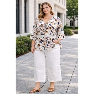 Talbots Womens White Wide Leg Crop Jeans Plus Size 22W High Rise Nautical Denim